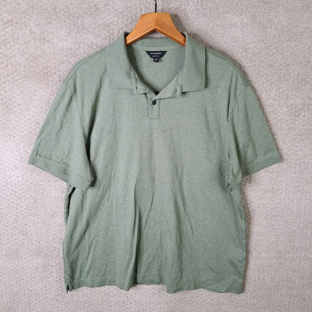 Banana Republic Shirt Mens XL Green Luxe Touch Polo Short Sleeve Cotton Casual